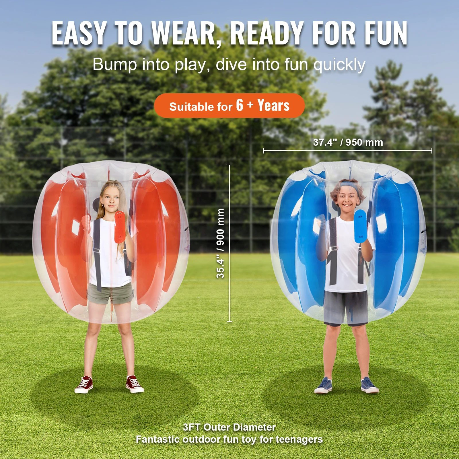 VEVOR 2-Pack 2/3FT Inflatable Bumper Balls Body Sumo Zorb Balls for Kids & Teens Durable PVC Human Hamster Bubble Balls