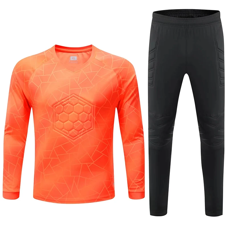 Men Kid Soccer Goalkeeper Uniform Protective Sponge Long Sleeve Football Training Goalkeeper Top Soccer Jersey Pants Custom football uniform