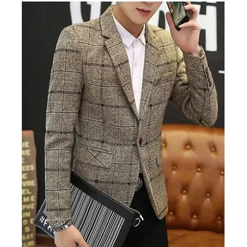 사이즈 가을 캐주얼 핏 코트, 비즈니스 블레이저, 정장 용수철 슬림 정장, 세트 체크 무늬, 5XL 재킷, 신제품