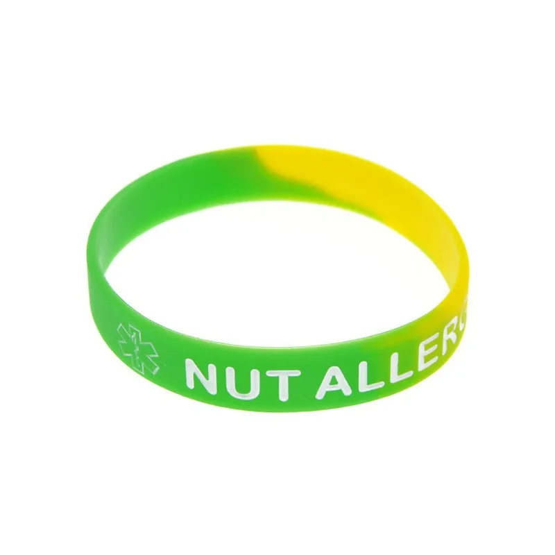 1PC/5PCS Nut Allergy Silicone Rubber Wristband Subsection Color 2 Sizes 5