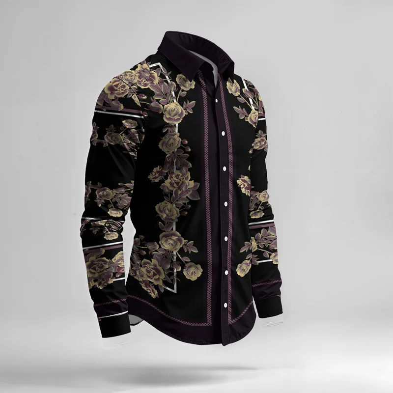 2025 Spring Summer Men Shirt Set Brand Print Fashion Printing Two Piece Set Mens Light Luxury Lightweight Party Long Sleeves_voghion.com