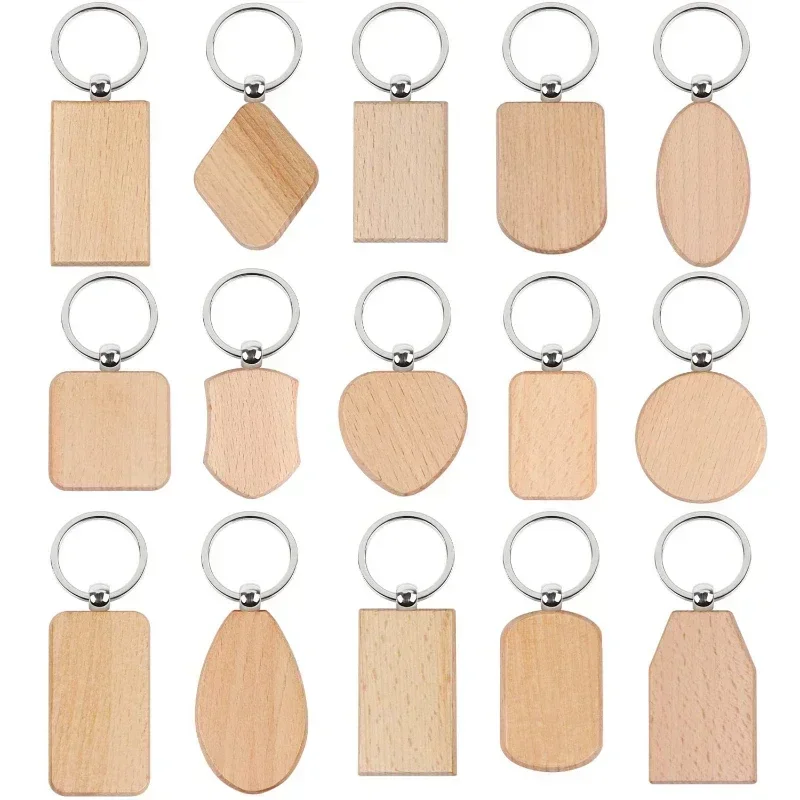 

Wholesale Wooden Keychain Blank Personalized Circular Heart Shaped Key Chains Customized Engraved Wood Keyring Gift Factory Bulk