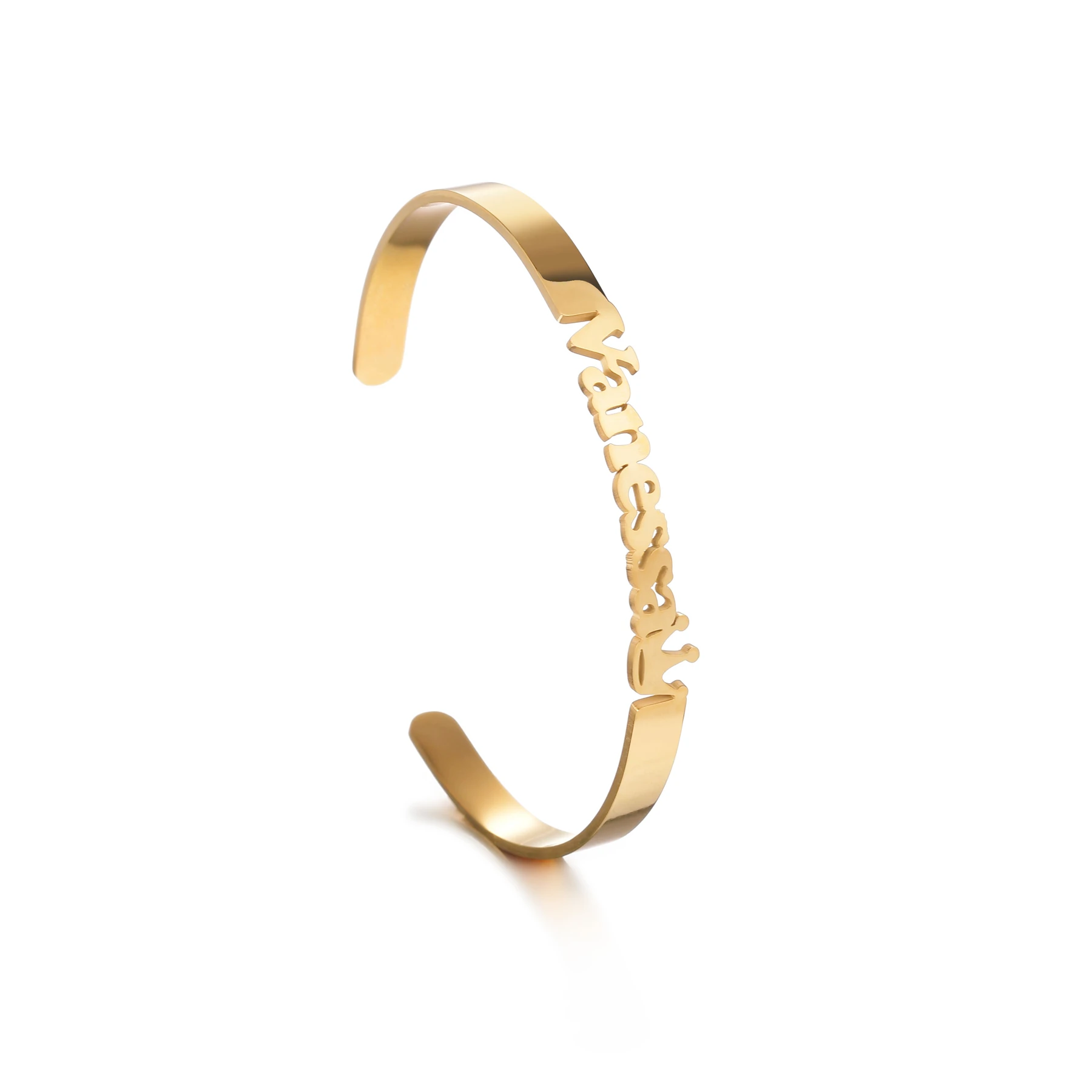 

Stainless Steel Personalized Bangle Name Adjustable Customized Simple Letters Bangle Butterfly Crown Jewelry Gift For Women Girl