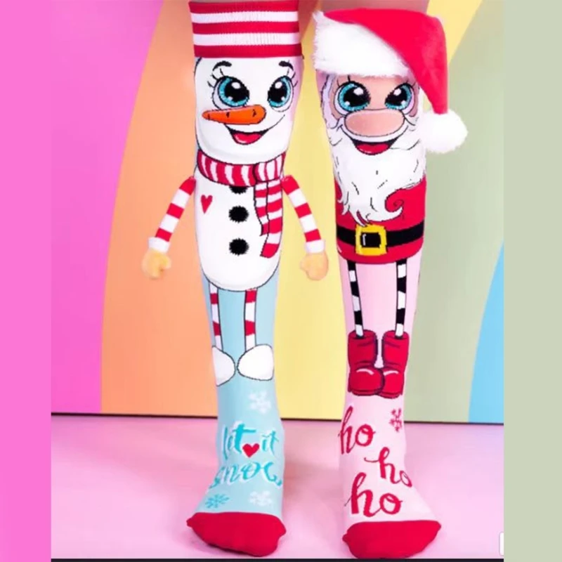 

Christmas Knee High Socks with Cartoon 3D Plush Snowman Arms and Santa Hat