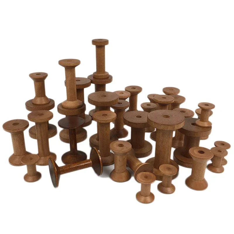 1Pc Vintage Wooden Spools DIY Reels Organizer for Sewing Ribbons Twine Wood Crafts Tools Thread Wire Spool Needlework Supplies