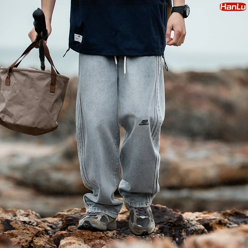 Korean Fashion Men's Jeans Pants Casual Vintage Baggy Clothing Straight Leg Trousers Man Streetwear Pop Harajuku Oversize Pants