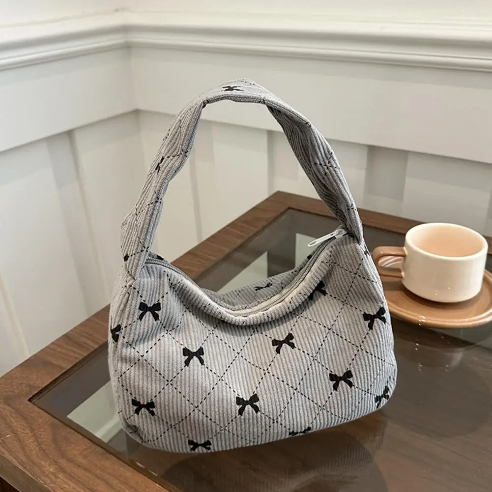 Bow Pattern Niche Design Handbag Corduroy Handbag Casual Women's Underarm Bags Shoulder Bag Shopping Commuter Tote Bags