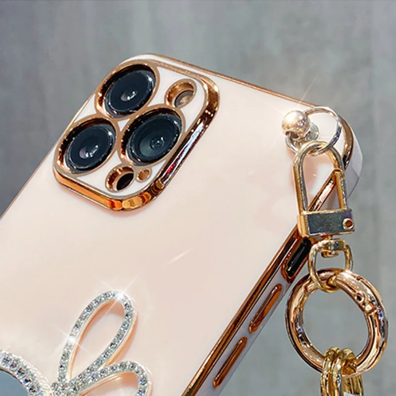 Söt Kaninspegel Silk Lanyard Armbandsfodral För Samsung Galaxy A34 A54 A53 A32 A33 A13 4G 5G A25 A31 A21S A14 A12_voghion.com