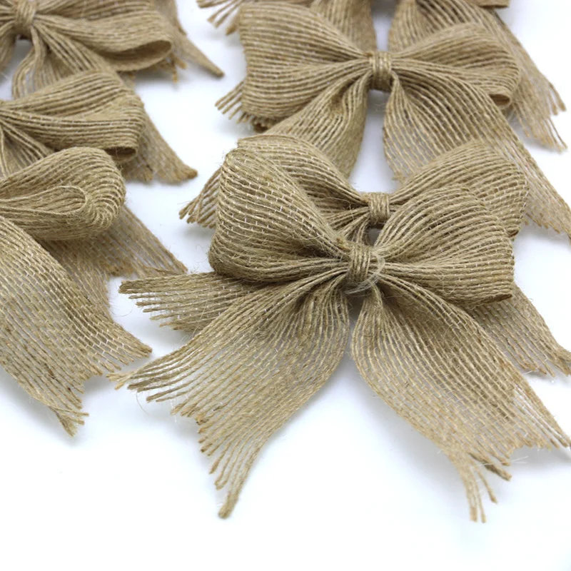 (10 Pcs/pack) 8*9cm Natural Linen Linen Bow Tie Bag Decoration Gift Box Packaging Hat Clothing Decorations AccessoriesHandmade