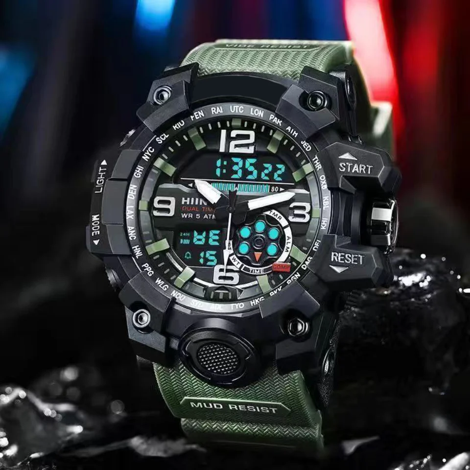 Fomtty Orologi Militari Uomo, Uomo Analogico e Digitale, Sportivo, Impermeabile LED con Cronometro Digitale Luxury Casual Wristwatch (Cachi