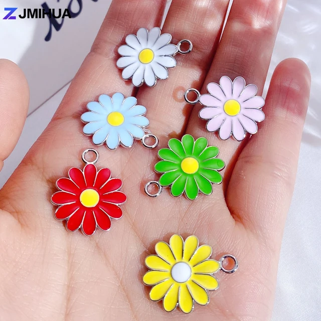 10PCS Enamel Daisy Flower Charms For Jewelry Making Accessories DIY  Handmade Women Pendants Necklaces Earrings Bracelets