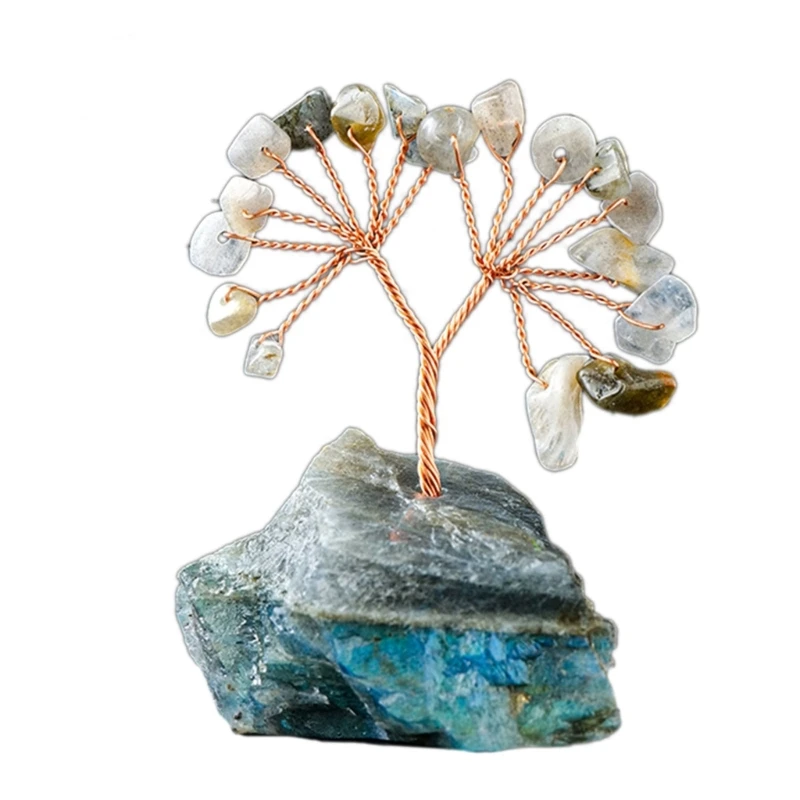 

Crystal Money Tree onNatural Rough Stone Base, FengShui Tree Crystal Tree Figures Stone Ornament