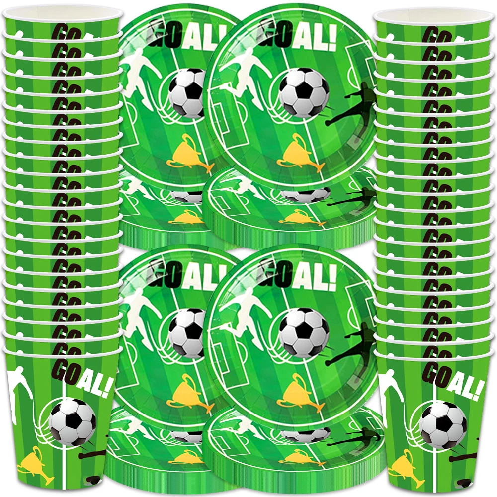 60pcs Football Theme Boys Kids Favors Cups Plates Happy Birthday Party Tableware Set Decoration Events Supplies