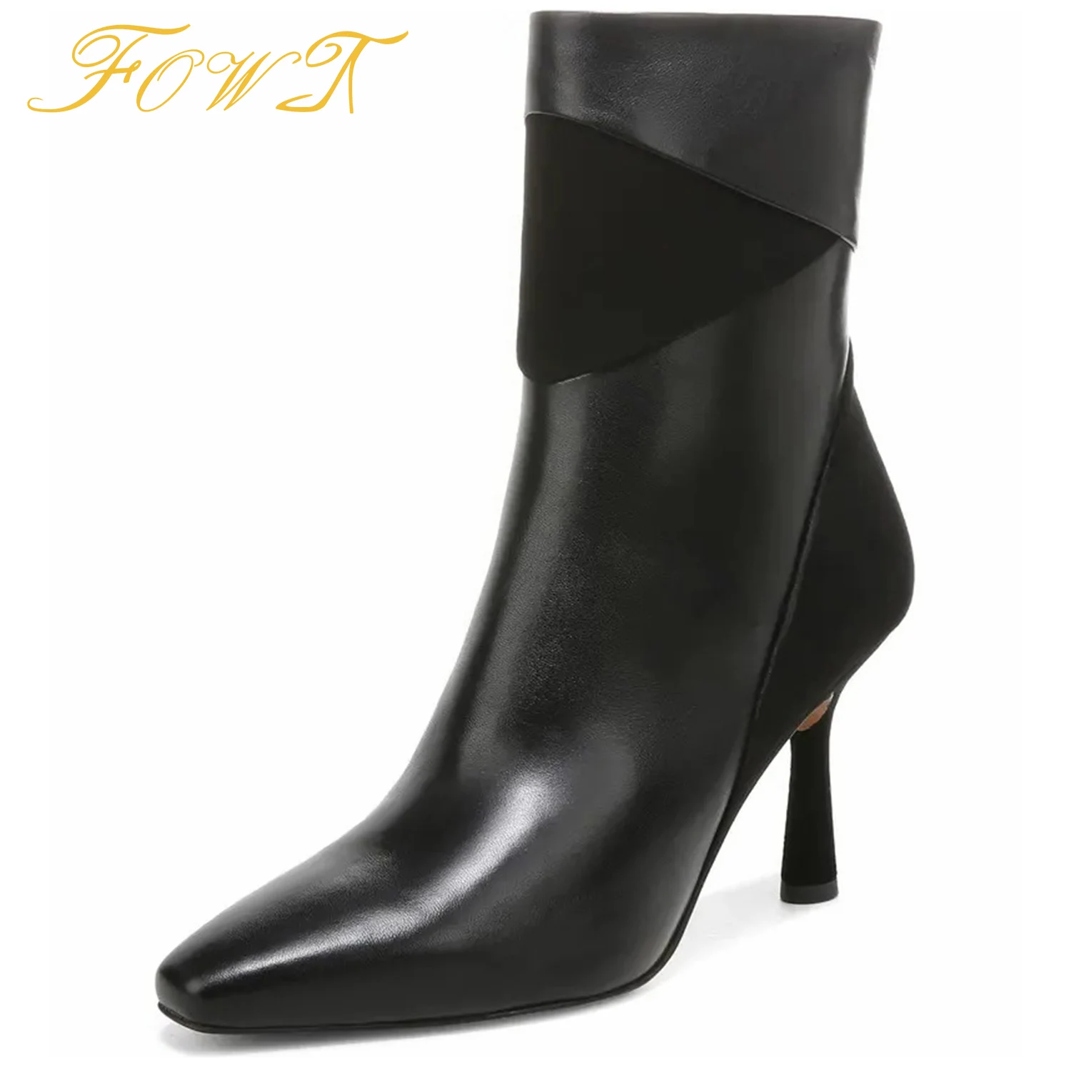 

Women So Kate Black Pointy Toe 10cm Stiletto Heel Ankle Boots Side Zipper Leather Half Red Sole Office Lady Booties 2022 FOWT