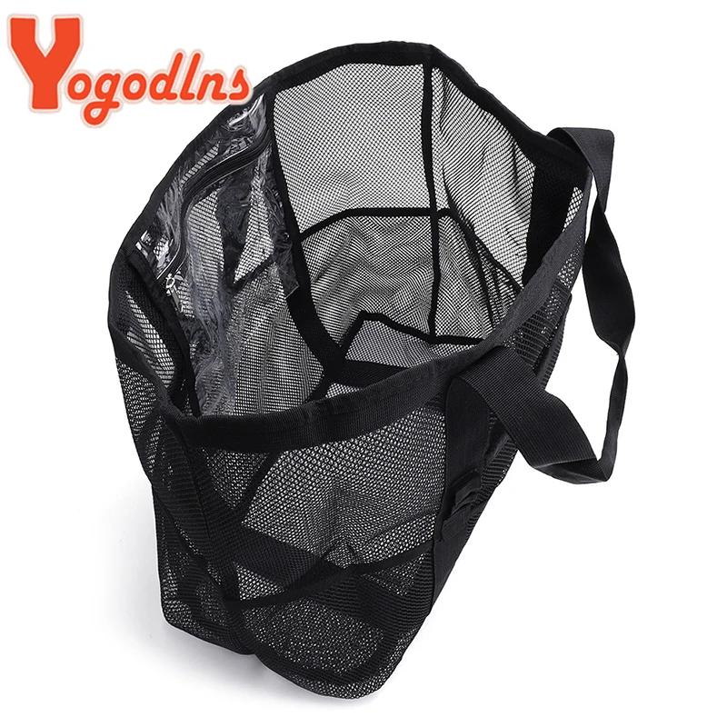 Summer Black Mesh Tote Bag For Women Woven Hollow Beach Bag Travel Portable Storage Handbag Shopper Tote Sport Gym Bags