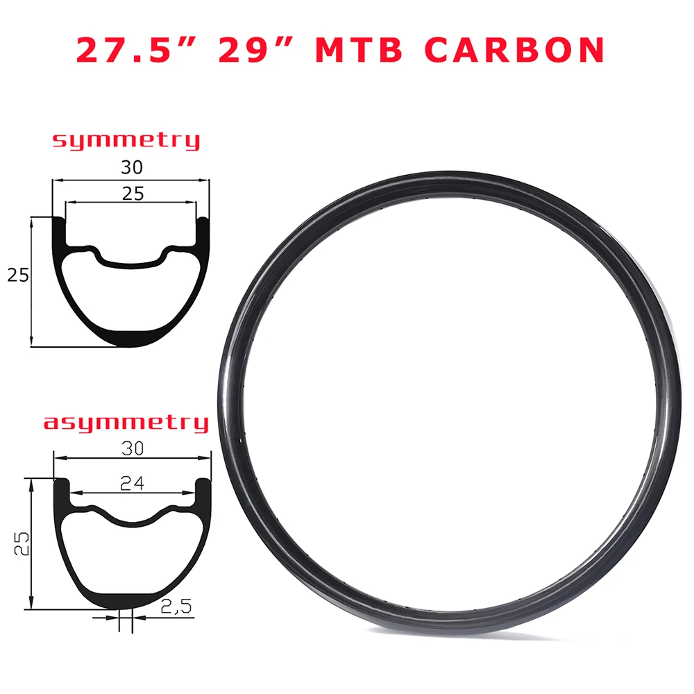 

29" 27.5" MTB Carbon Wheels 30mm Width 25 Depth Tubeless Hookless Clincher Mountain Bicycle Rims XC 24h 28h 32h 29er/27.5er 650B