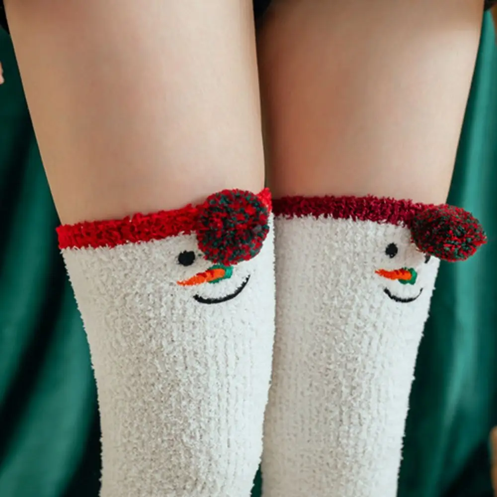 Tube Socks Women Stripe Christmas Gift Snowman Santa Claus Elk Ladies Hosiery Floor Socks Christmas Stockings Cotton Calf Socks