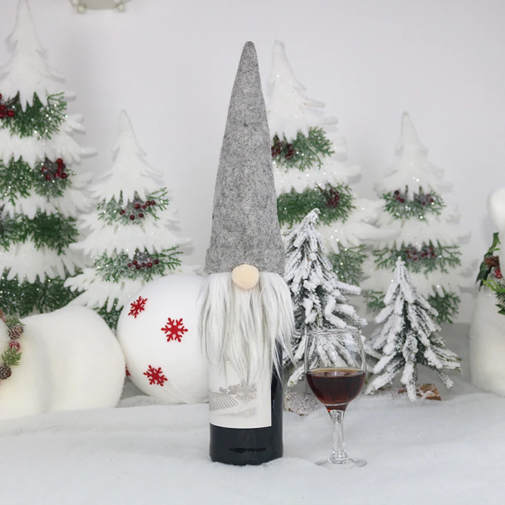 Christmas Wine Bottle Cover Cute Gnome Faceless Doll Champagne Bottle Cover Dress Up Xmas Halloween Decoration wine bottle cover