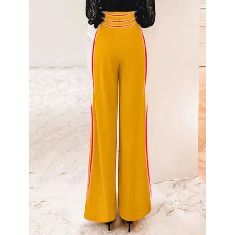 2024 New Yellow Casual Office Straight Trousers High Waist Vintage Wide Leg Pants Women Fashion Korean Baggy Elegant Sweatpant
