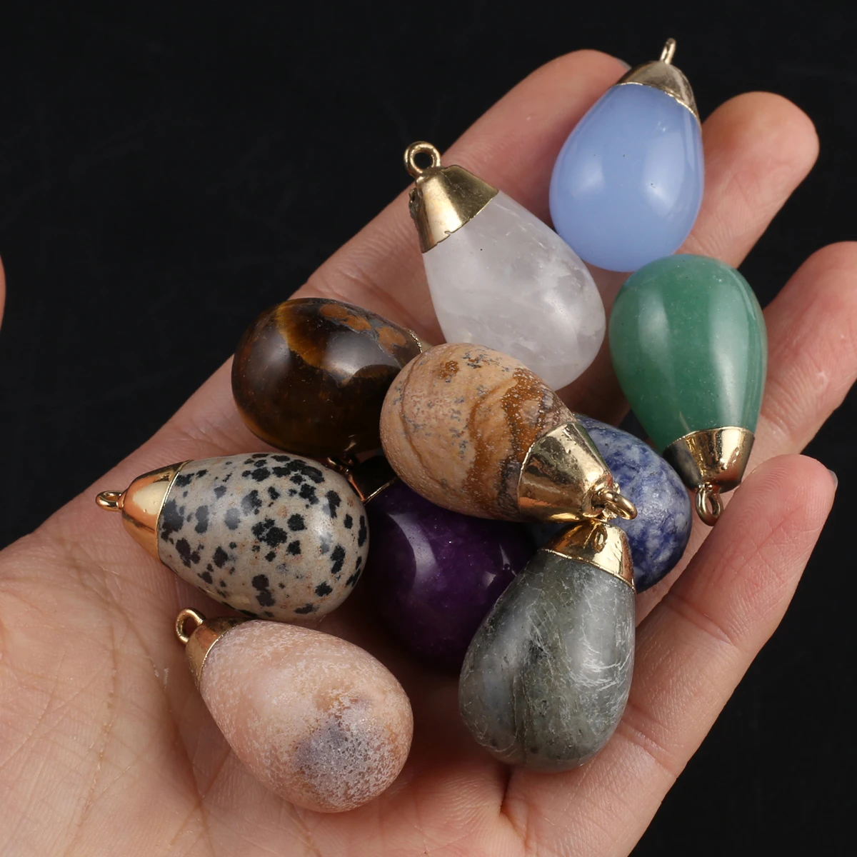 

10PCS Wholesale Amethysts Green Aventure Flash Labradorite Round Water Drop Shape Natural Stone Pendant Jewelry Making DIY Gift