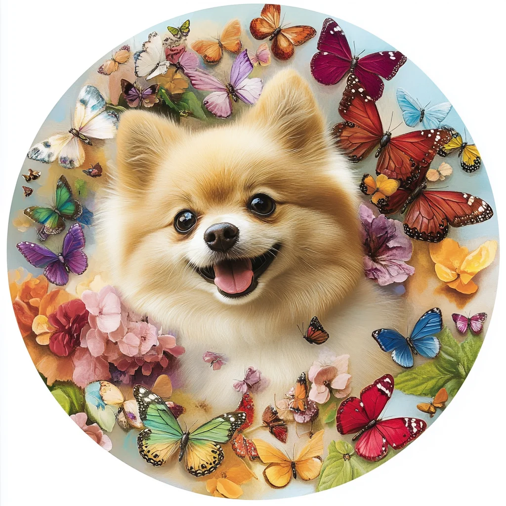 Waterproof Pet Ornaments-Personalized Circular Aluminum Decorative Paintings & Souvenir Tombstones for Pomeranian