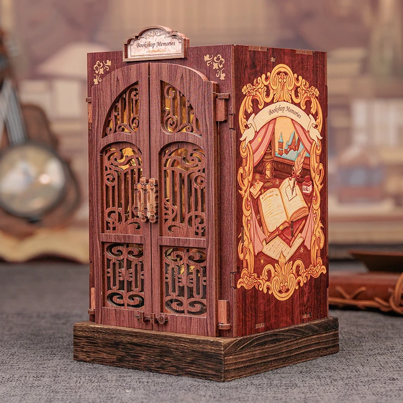 CUTEBEE DIY Book Nook Kit Miniature Wooden Dollhouse with Light Bookshelf Insert Decoration Model for Gifts Bookshop Memories