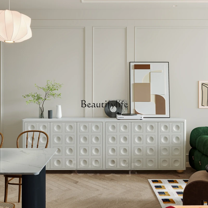 Cream Style White Solid Wood Dining Side Living Room Locker Table Storage Cabinet