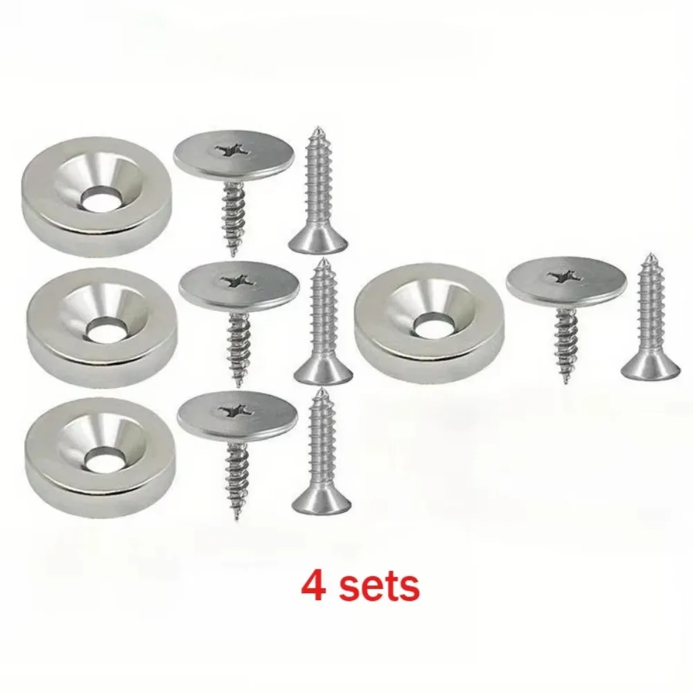 Set of Round Metal Cabinet Magnetic Door Catches with Screws - Hidden Magnetic Closure