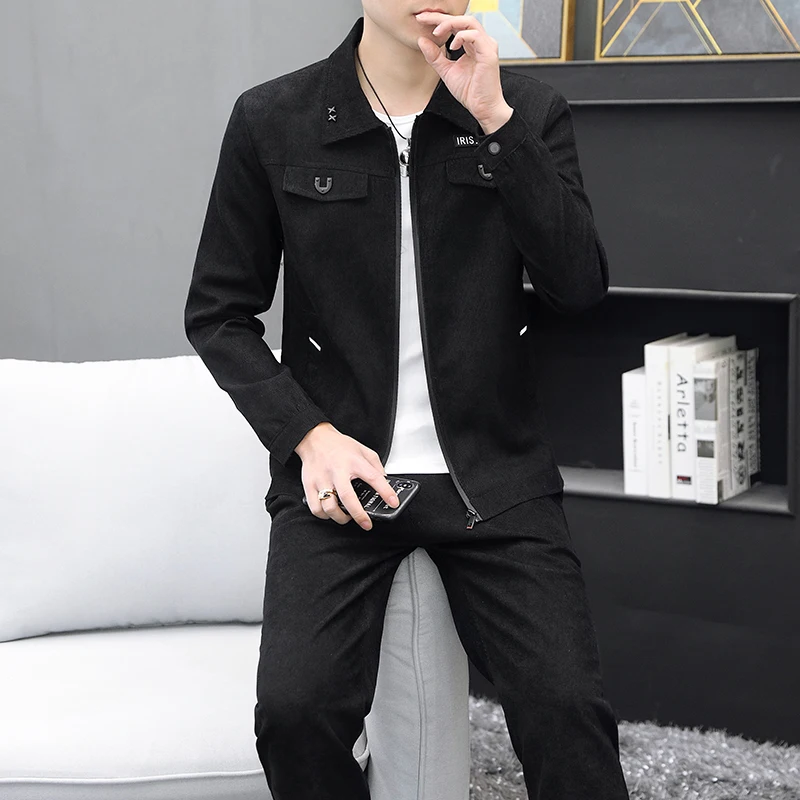 Men Corduroy Sets 2022 Autumn New Two Piece Long Trousers and Jakcet Clothing Casual Track Suit Male Big Pockets Sweatsuits 2