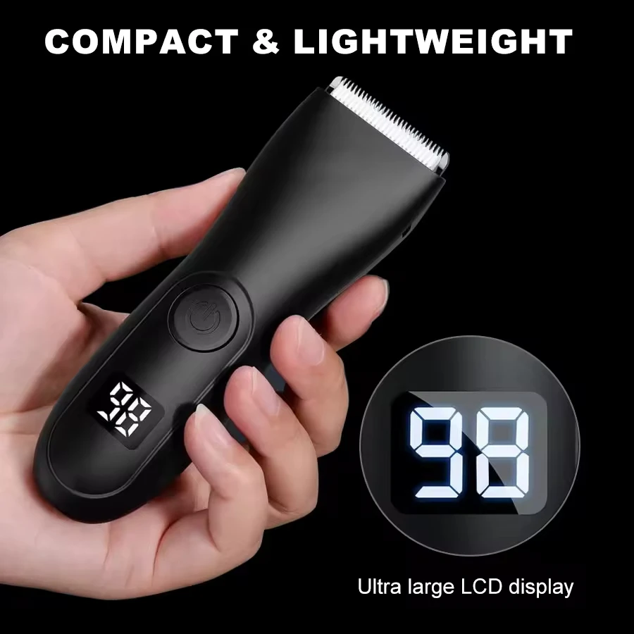 Men's Electric Body Hair Trimmer Rechargeable Cordless Body Groomer Waterproof Hair Clipper with LCD Display Remover Home