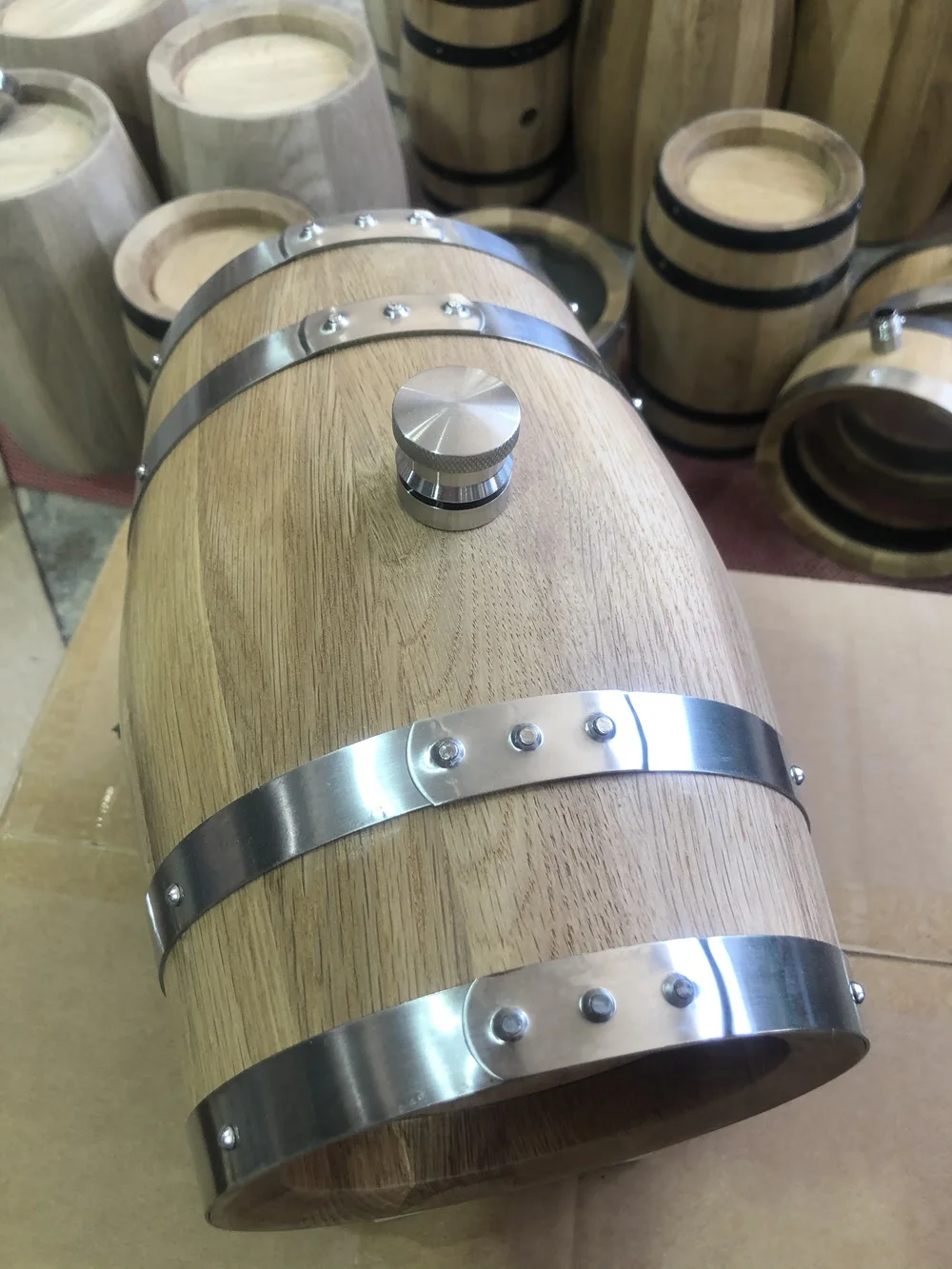 3L Double-sided Glass Wood Oak Barrel Red Wine Barrel Tank Wine Barbecue Draft Beer Storage Wooden