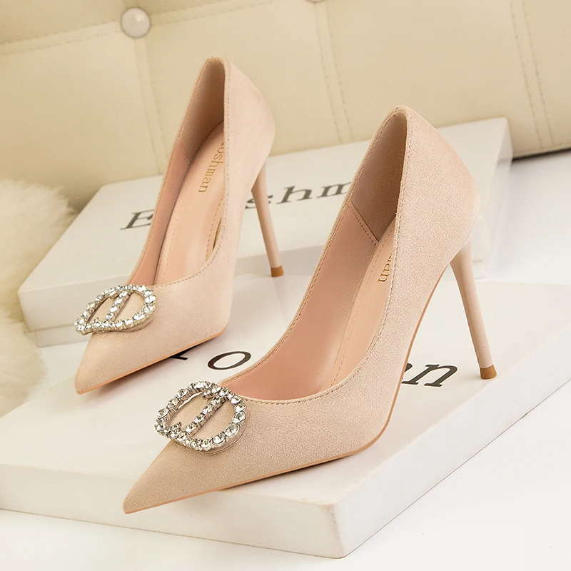 2022 Pointed Toe High Heel Women Single Shoes Rhinestones Black Sexy High Heel Spring Autumn New Women's Shoes