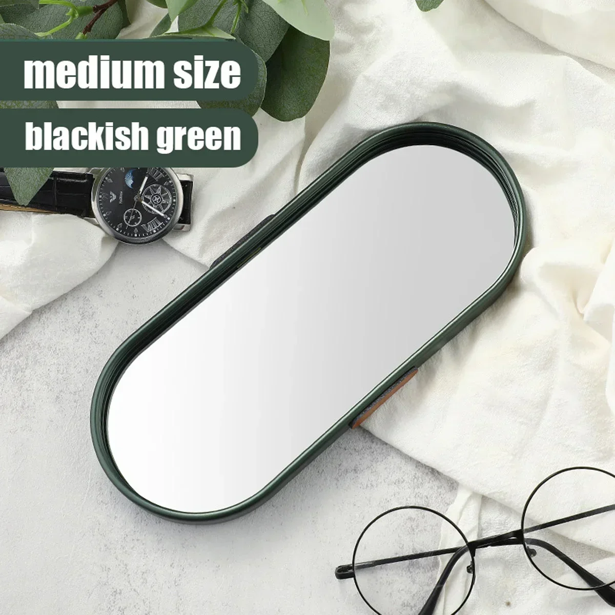 Gold Series Blackish Green Mirror Tray Perfume Cosmetic Jewelry Display Plate Metal Decorative Oval Dessert Kitchen Organizer 5