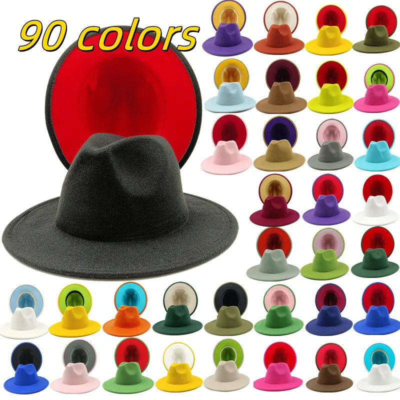 blue red bottom wide brim hat Panama felt hat for male jazz hat church top cap british women fedoras hats for men шляпа женская 1