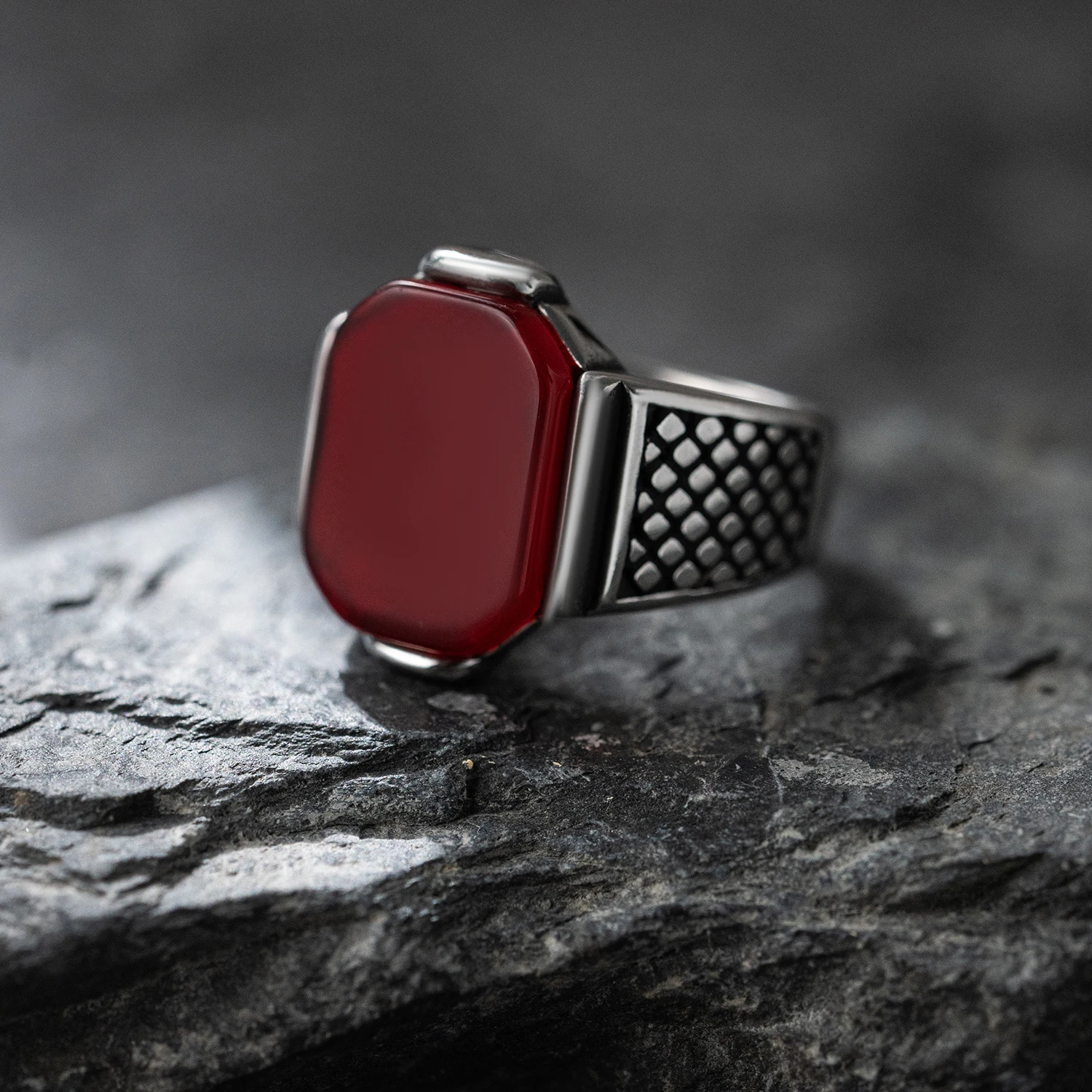 1 Stück minimalistischer Titanstahl Onyx Tigeraugen Türkis Ring, Herren Retro Oval Stein Ring Mode 316L Edelstahl – Detail 8