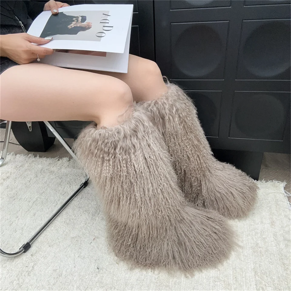 Wool Snow Boots Real Long Boot Warm Plush Knee-High Boot