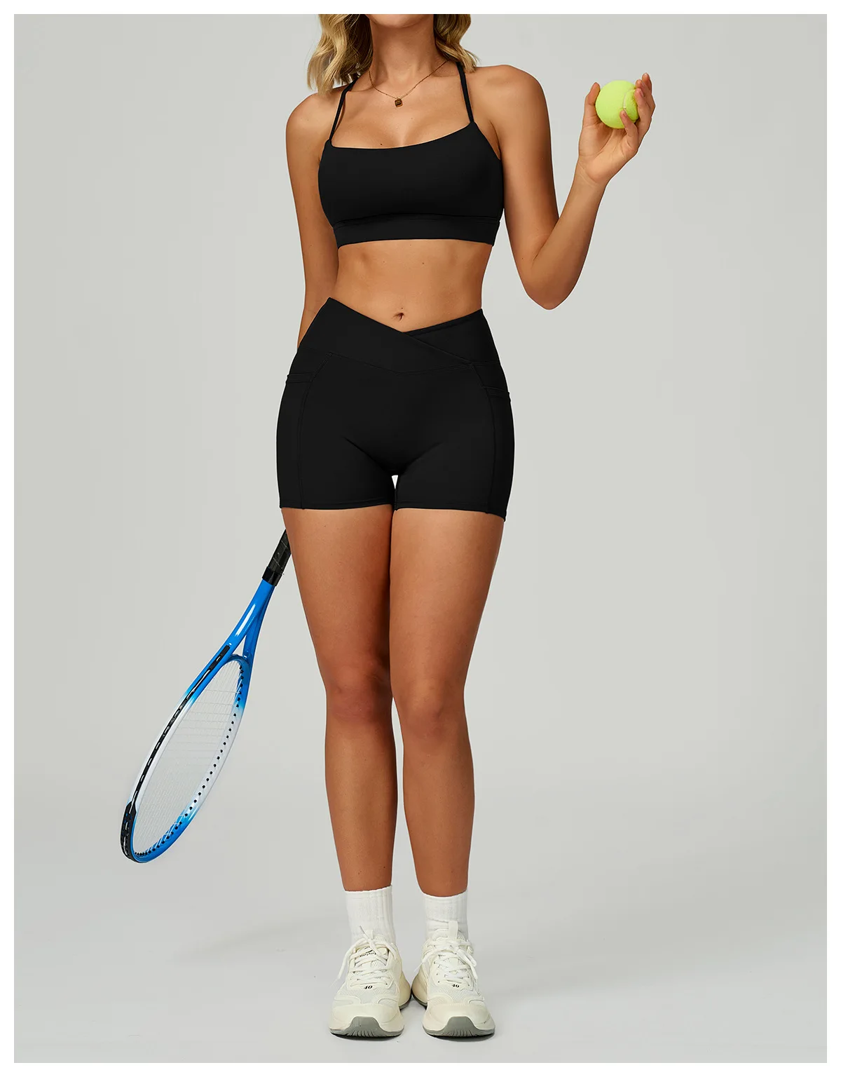 Legging Court Sport Femme Taille Haute avec Poches