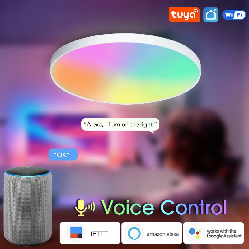 Tuya Smart WiFi Ceiling Light 24W 220V RGB Circular Round Ambient Lamp APP Control Voice Control Alexa Home For Indoor Light