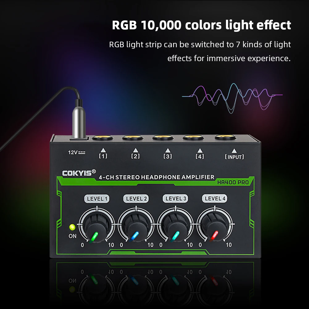 4-Channel Mini Headphone Amplifier with Power Adapter Ultra-Compact Stereo Audio Amplifier Stereo Headphone for Music