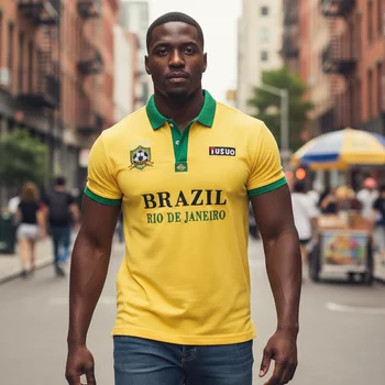 Polo da Uomo per il Carnevale Brasiliano, in Cotone con Ricami Colorati, Design Classico e Originale di Alta Qualità