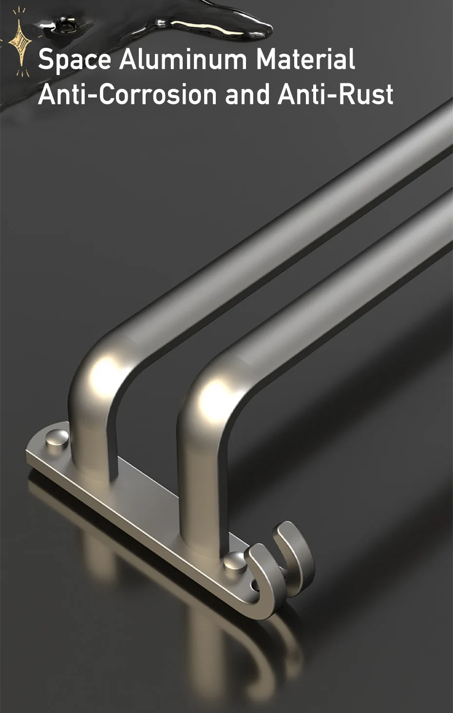 Description Picture 4 of itemAluminum Towel Rack Wall Mounted Multilayer Bath Towel Bar Shelf Punch Free Bathroom Hanging Rod Toilet Shower Room Towel Rail