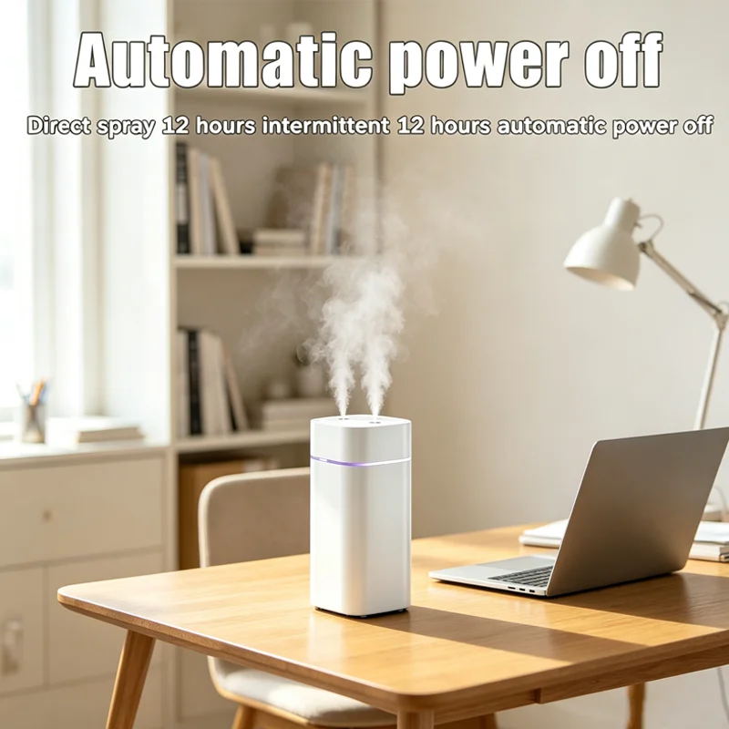 600ml Wireless USB Mini Aroma Humidifier with Dual Nozzle and Silent Cool Mist, featuring Water Shortage Protection