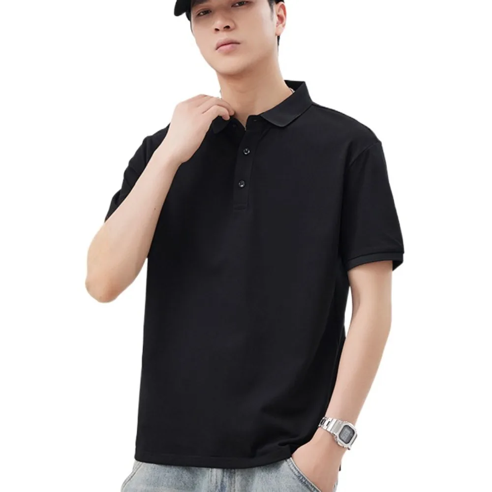 Fashion Pure Color Men's Polo Shirt Loose Undershirt Basic Tees Shirts Simple Streetwear Short Sleeved T Shirts Beach
