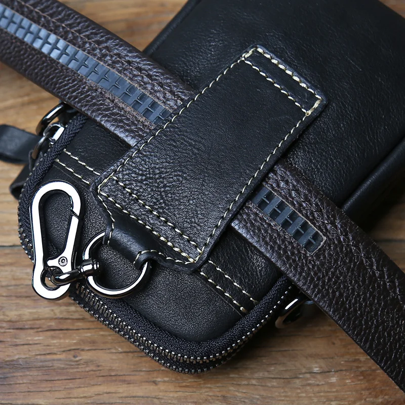 NZPJ Genuine Leather Men's Waist Bag Top Layer Cowhide Casual Crossbody Phone Bag Single Shoulder Bag Messenger Bag