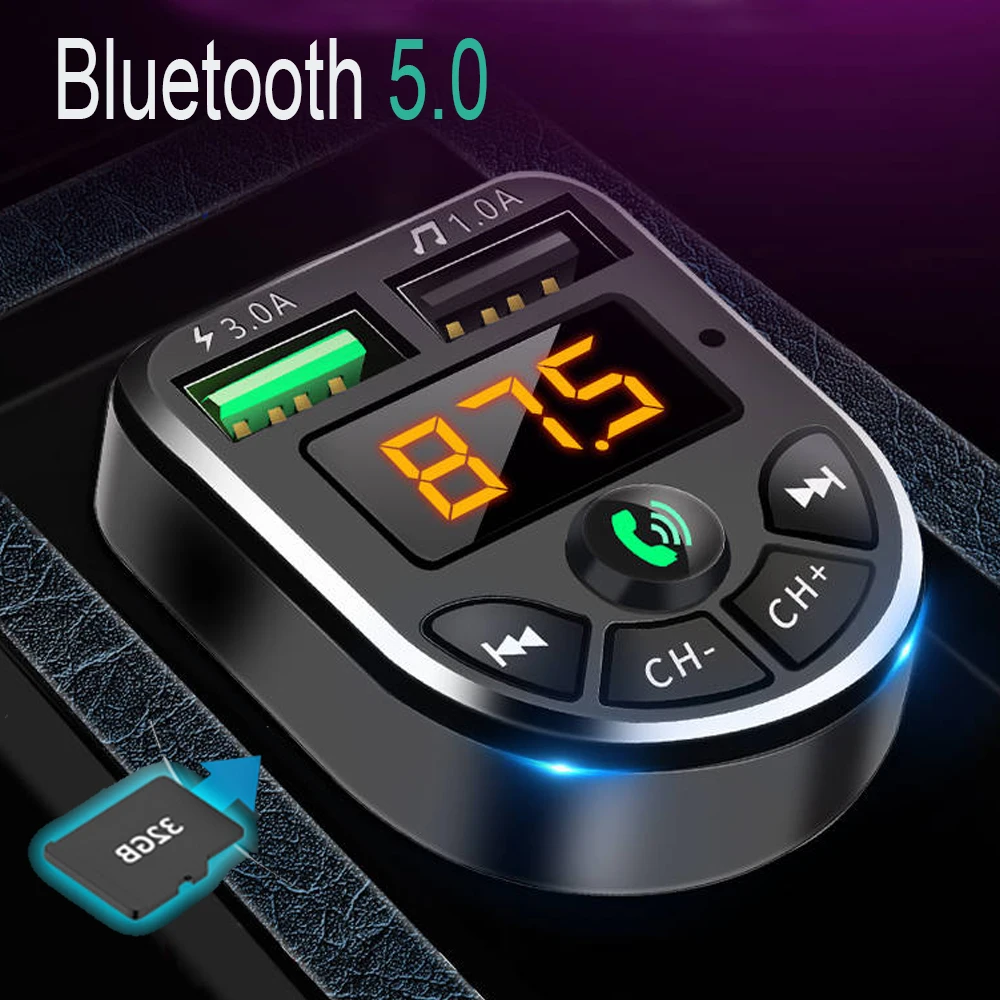 Bluetooth Audio Adapter Fm Transmitter Car Mp3 Player Bluetooth Mp3 Receiver Bluetooth Music Player Bluetooth 5.0 MP3 Player Wireless Audio Receiver Dual USB 3.1A Fast Charger FM Transmission Car MP3 Player