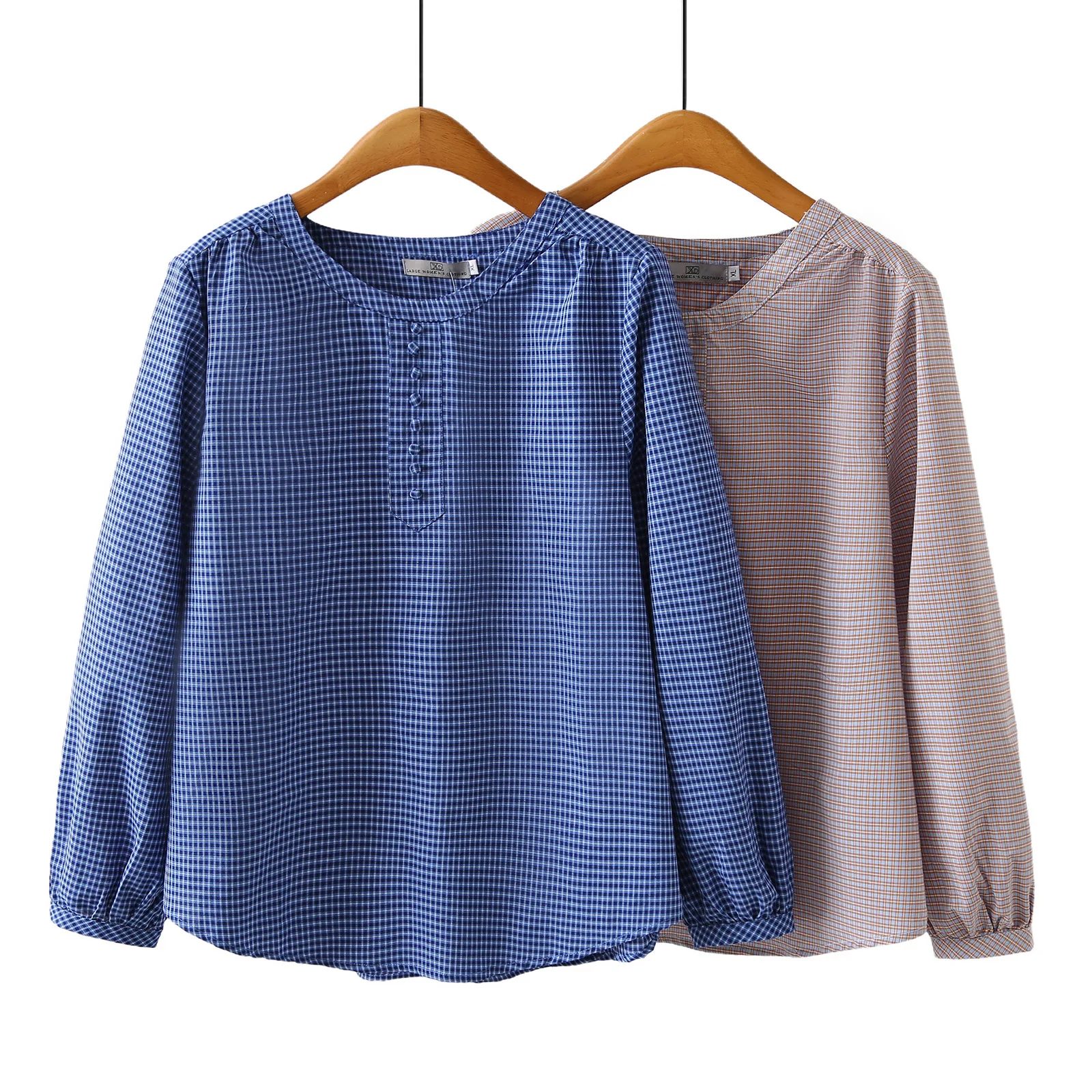 Fashion Plus Size Women's Blouses Autumn New Style British Style Long Sleeve Plaid Shirt 2585