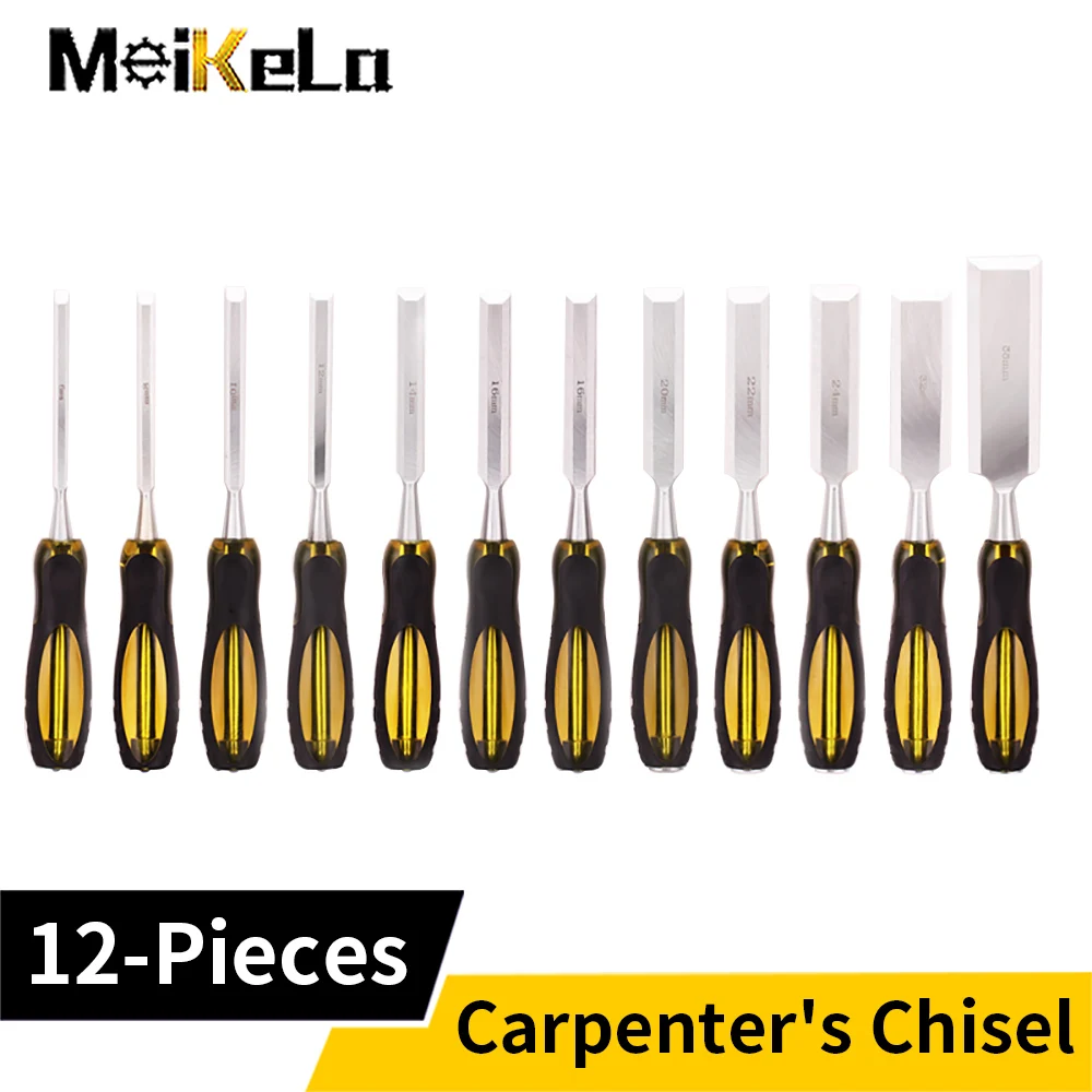 Meikela 목공 플랫 끌 세트, 플라스틱 섬유 손잡이, DIY 목공 도구, 목재..