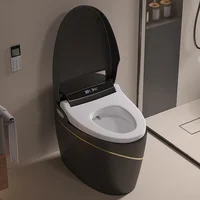 New Design P Trap Automatic One Piece Black-gold Bidet Best Sell Coloured Smart Toilet with Intelligent Voice Control 2