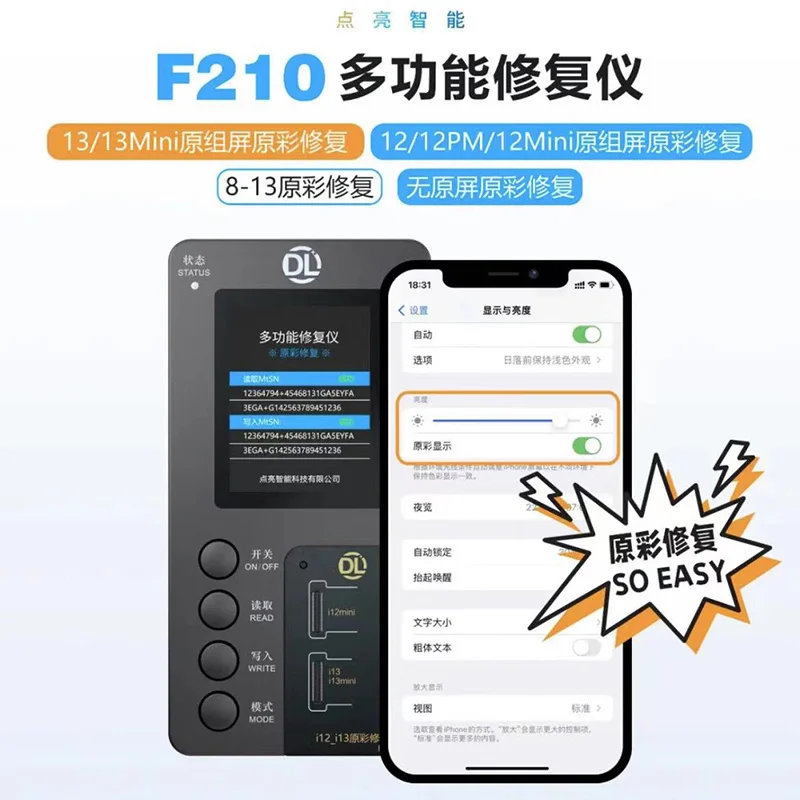 

DL F210 True Tone Recovery Programmer For iPhone 8 to 13 Original Copy Display Original Color Recovery