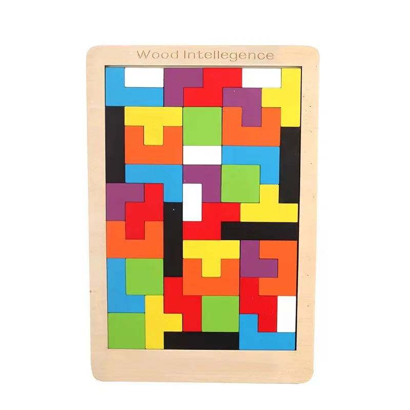 

1 Set Wooden Jigsaw Puzzle Baby Early Education Fun Game Children Thinking Logic Square Toy Tangram Puzzle